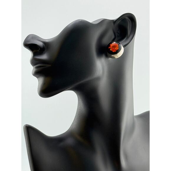 Vintage 925 Sterling Silver Dried Red Flower Post Earrings - Picture 2 of 3